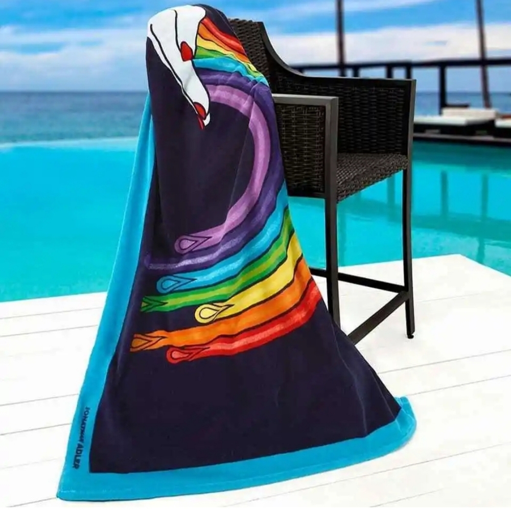 Jonathan Adler Oversized 40x70 Premium Beach Towel Dripping Rainbow Deadstock